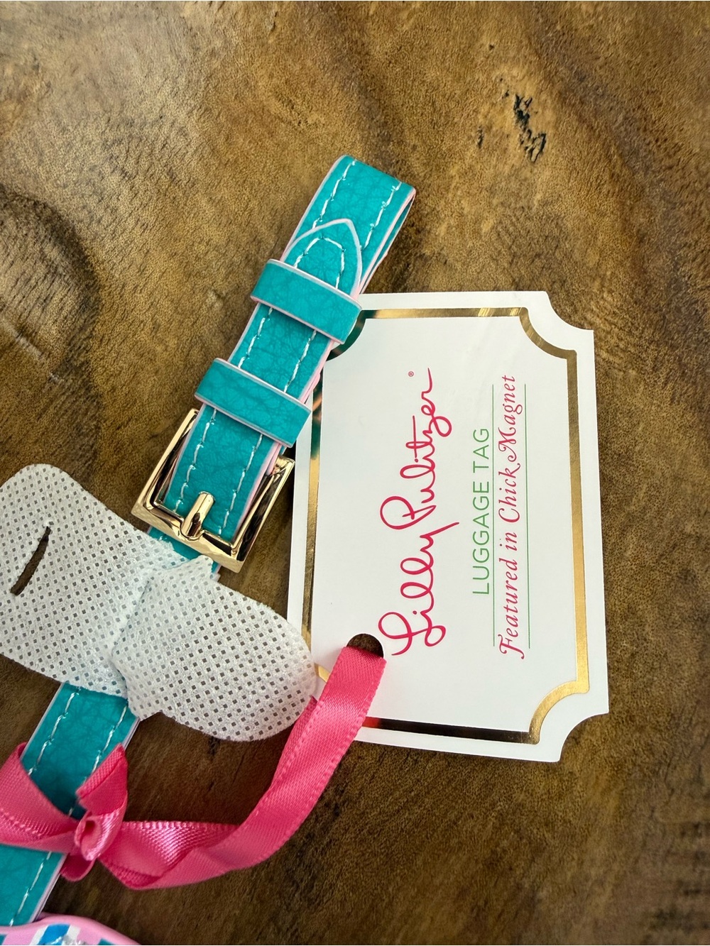 Lilly Pulitzer Floral Stripe Luggage Tag in Turquoise and Pink - Picture 2 of 4
